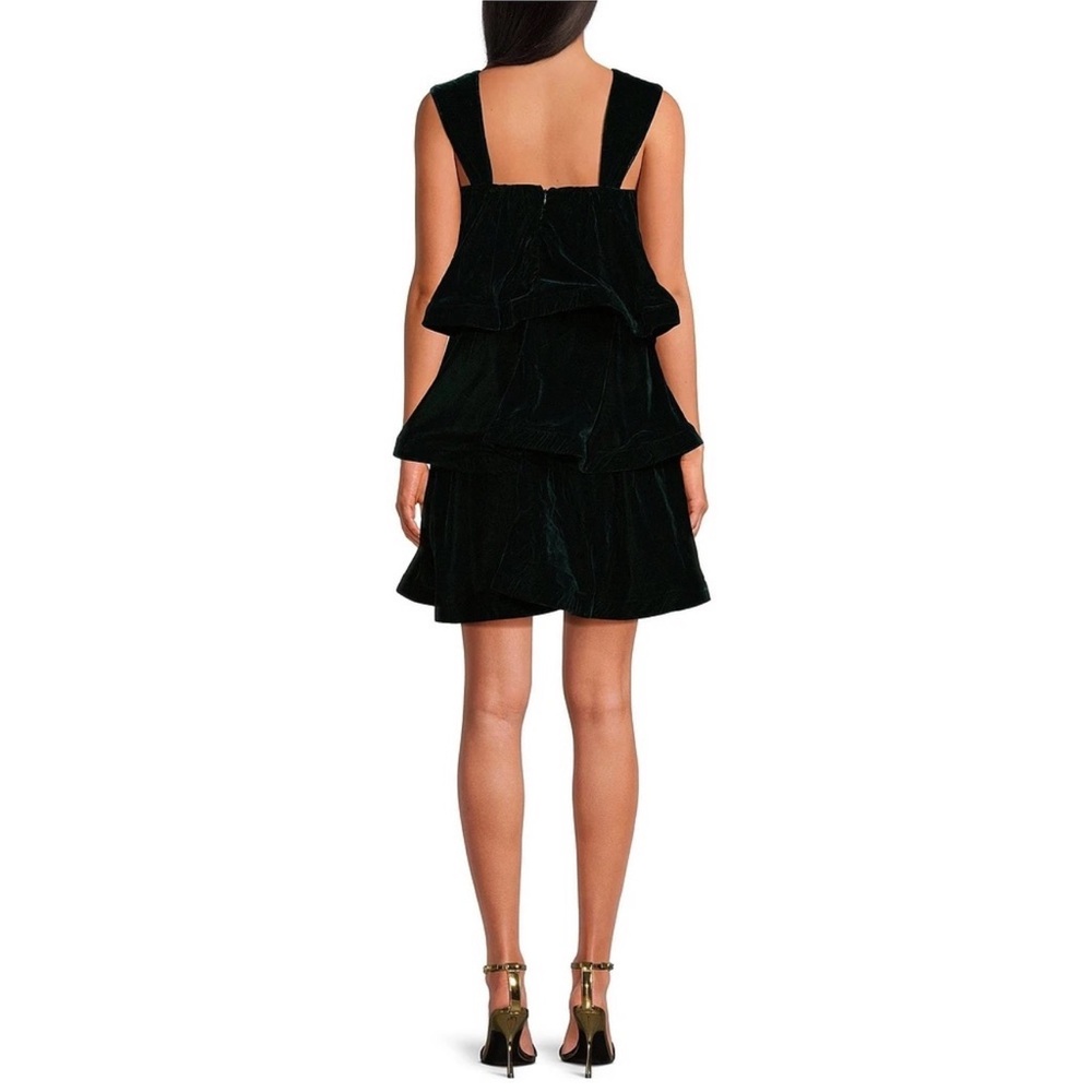 Buru Teagan Velvet Tiered Ruffle A-Line Convertible Mini to Maxi Flounce Dress - Picture 4 of 9